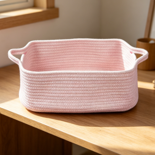 Rectangle Cotton Rope Storage Basket with Handles for Shelves, Closet and Storage