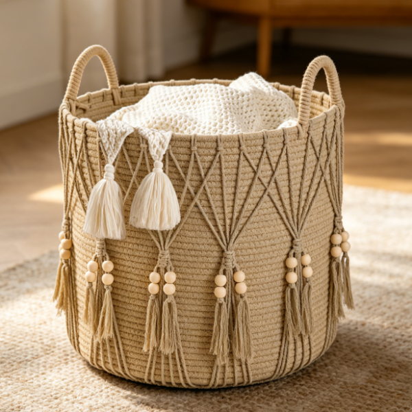 Decorative Storage Basket for Blankets, Toys and Living Room Organization