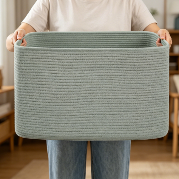 Cotton Rope Laundry Basket with Handles for Clothes, Blankets and Storage