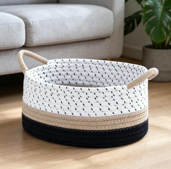 Cotton Rope Storage Basket with Handles for Gifts, Nursery and Toy Organization - Image 2