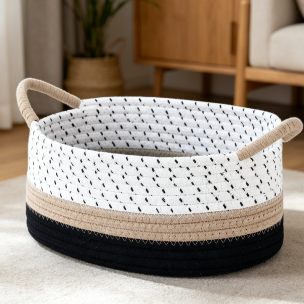Cotton Rope Storage Basket with Handles for Gifts, Nursery and Toy Organization