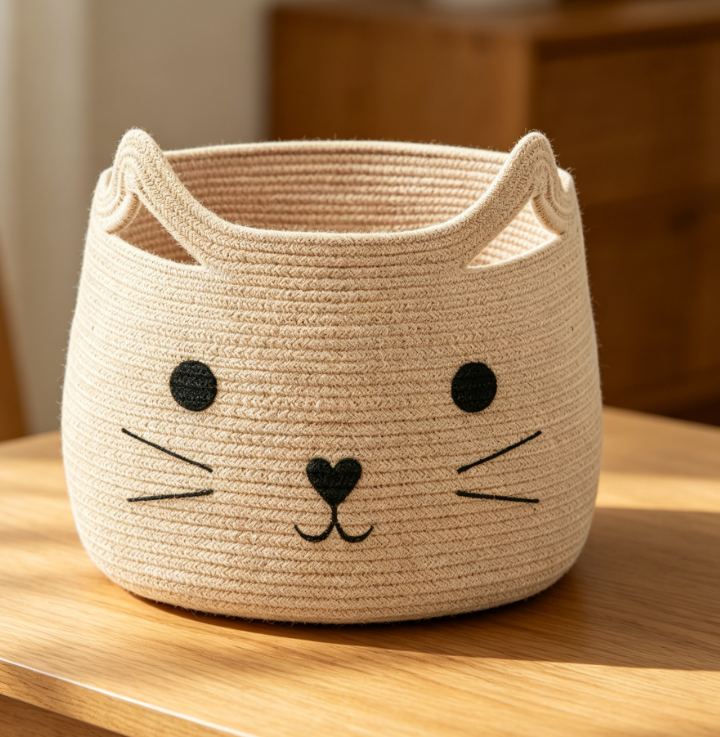 Animal Shape Cotton Rope Storage Basket for Toys, Laundry and Nursery Organization