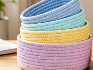 Cotton Rope Storage Baskets Set for Shelves, Countertops and Closet Organization