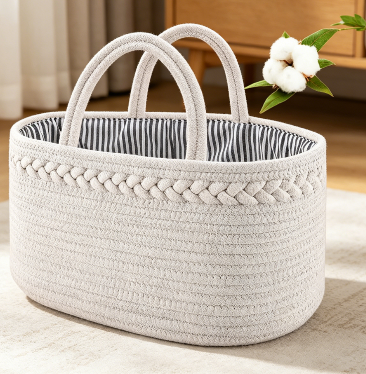 Baby Diaper Storage Caddy Cotton Rope Organizer for Nursery and Changing Table - Image 2