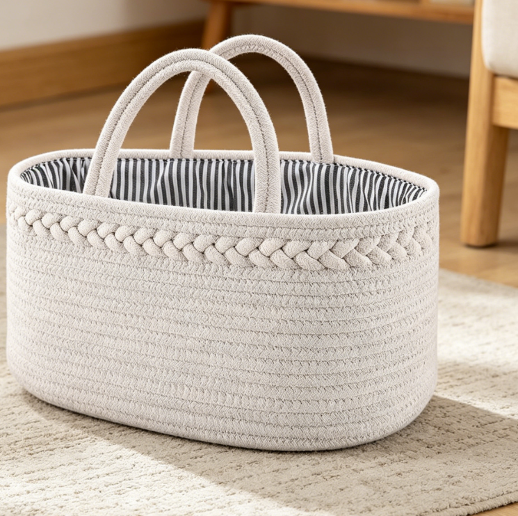 Baby Diaper Storage Caddy Cotton Rope Organizer for Nursery and Changing Table