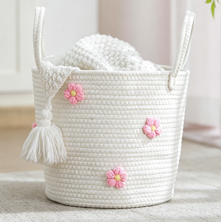Small Round Cotton Rope Storage Basket for Laundry, Towels and Home Decor