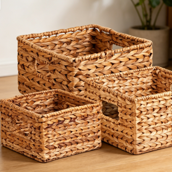 Natural Fiber Storage Baskets Set for Shelves, Closet, Pantry and Home Organization
