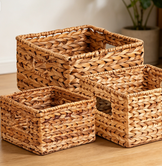 Natural Fiber Storage Baskets Set for Shelves, Closet, Pantry and Home Organization