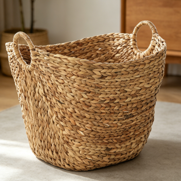 Seagrass Storage Basket with Handles for Blankets, Toys and Living Room Decor