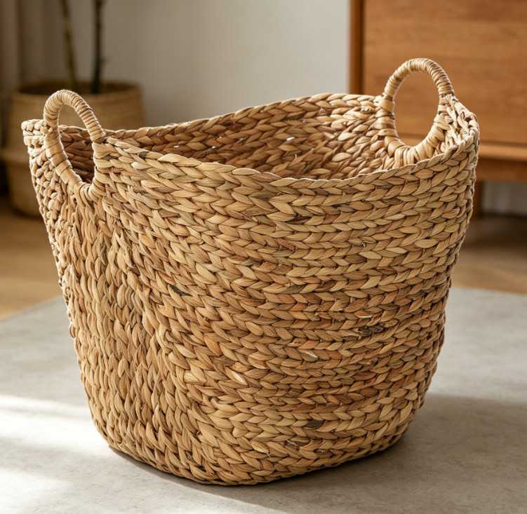 Seagrass Storage Basket with Handles for Blankets, Toys and Living Room Decor