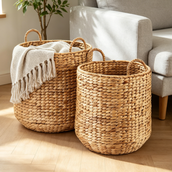 Round Storage Baskets Set with Handles for Laundry, Plants and Home Organization