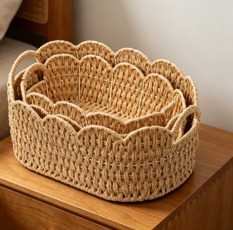 Paper Rope Storage Basket Set for Towels, Clothes, Toys and Shelf Organization - Image 2
