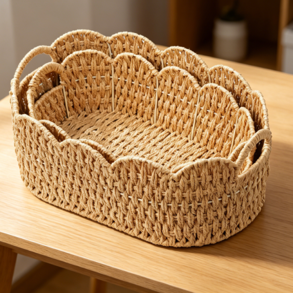Paper Rope Storage Basket Set for Towels, Clothes, Toys and Shelf Organization