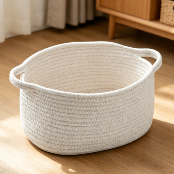 Small Cotton Rope Gift Basket with Handles for Nursery, Baby Shower and Home Decor