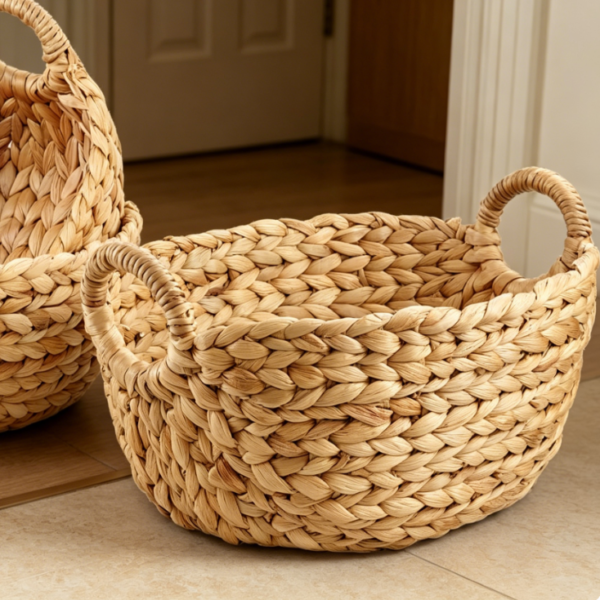 Wicker Storage Baskets Set with Handles for Bathroom, Kitchen and Shelf Storage
