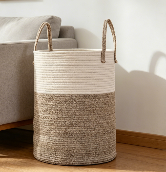 Large Cotton Rope Laundry Basket for Clothes, Blankets and Toy Storage Organization - Image 2