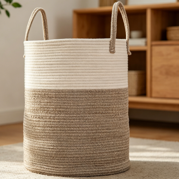 Large Cotton Rope Laundry Basket for Clothes, Blankets and Toy Storage Organization