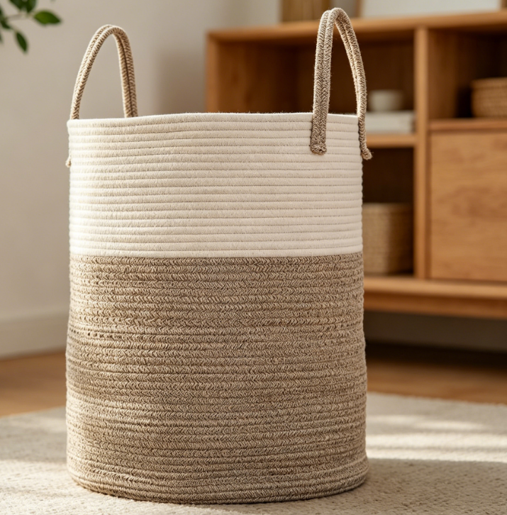 Large Cotton Rope Laundry Basket for Clothes, Blankets and Toy Storage Organization