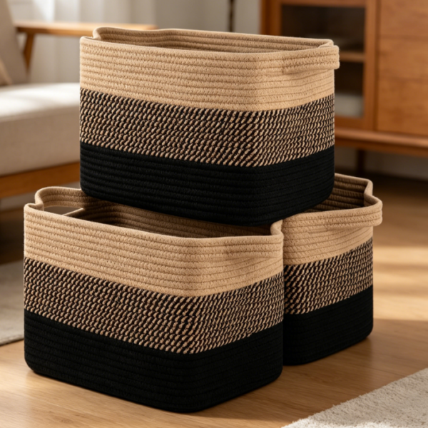 Rectangle Storage Baskets Set for Shelves, Closet, Toys and Home Organization
