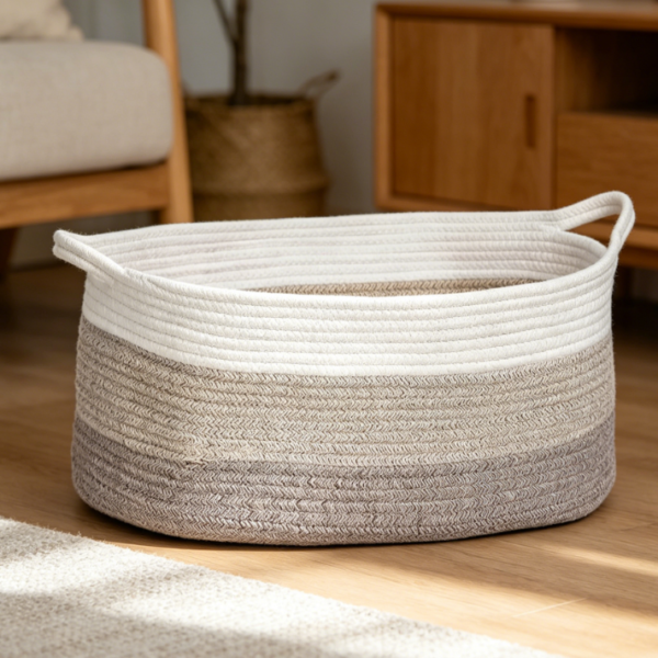 Cotton Rope Dog Toy Storage Basket for Pet Toys, Blankets and Living Room Use