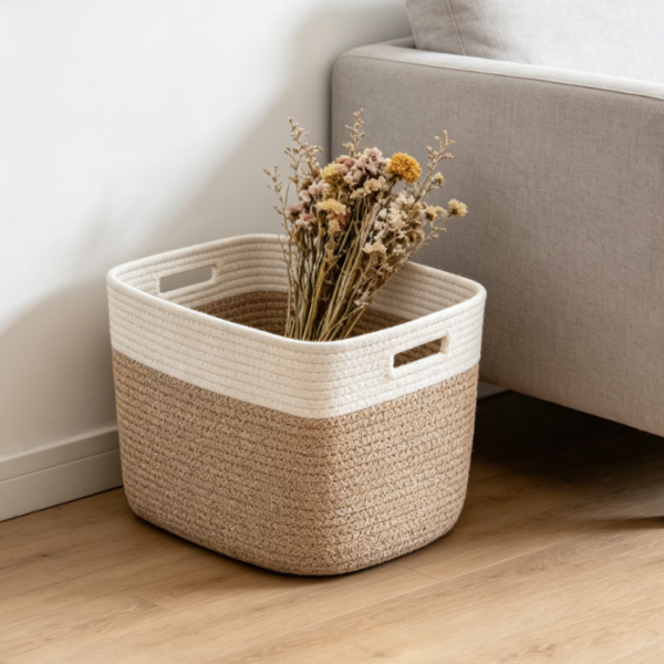 Rope Storage Baskets Set with Handles for Shelves, Closet and Home Organization